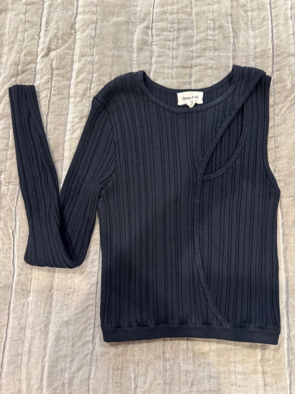Open Edit Black Ribbed Asymmetrical Sweater size s